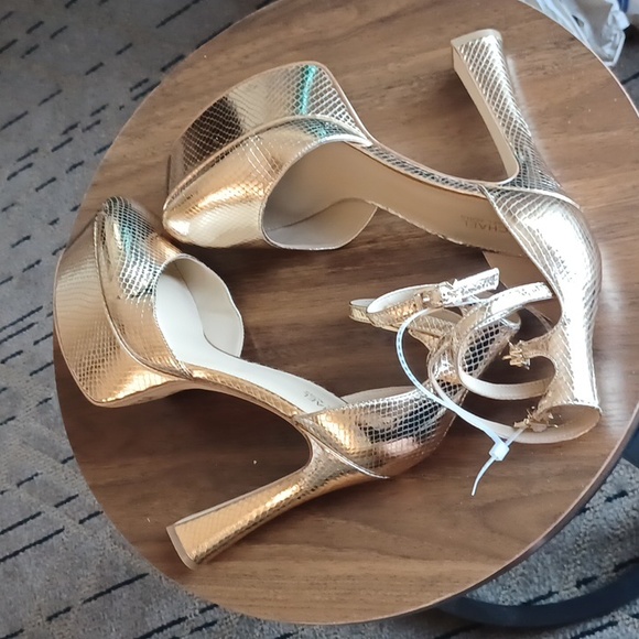 Michael Kors MARTINA METALLIC SNAKE EMBOSSED LEATHER ROUND TOE PALE GOLD NEW 7.5 - Picture 13 of 15